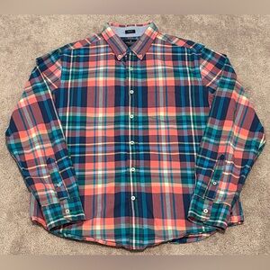 American Eagle Mens Long Sleeve Pastel Plaid Button Up Shirt Size Large Prep Fit